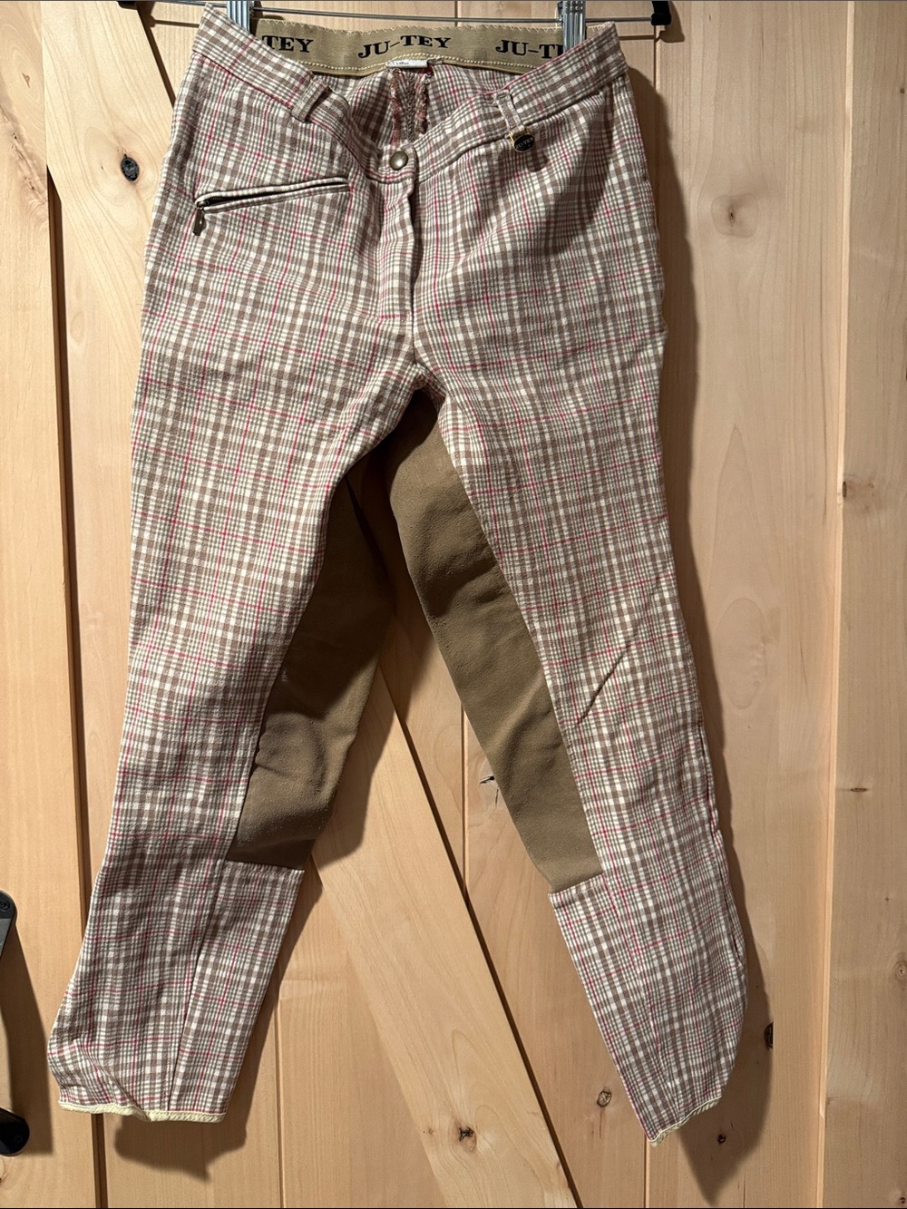 Women’s Plaid Riding Breeches in Beige and Pink